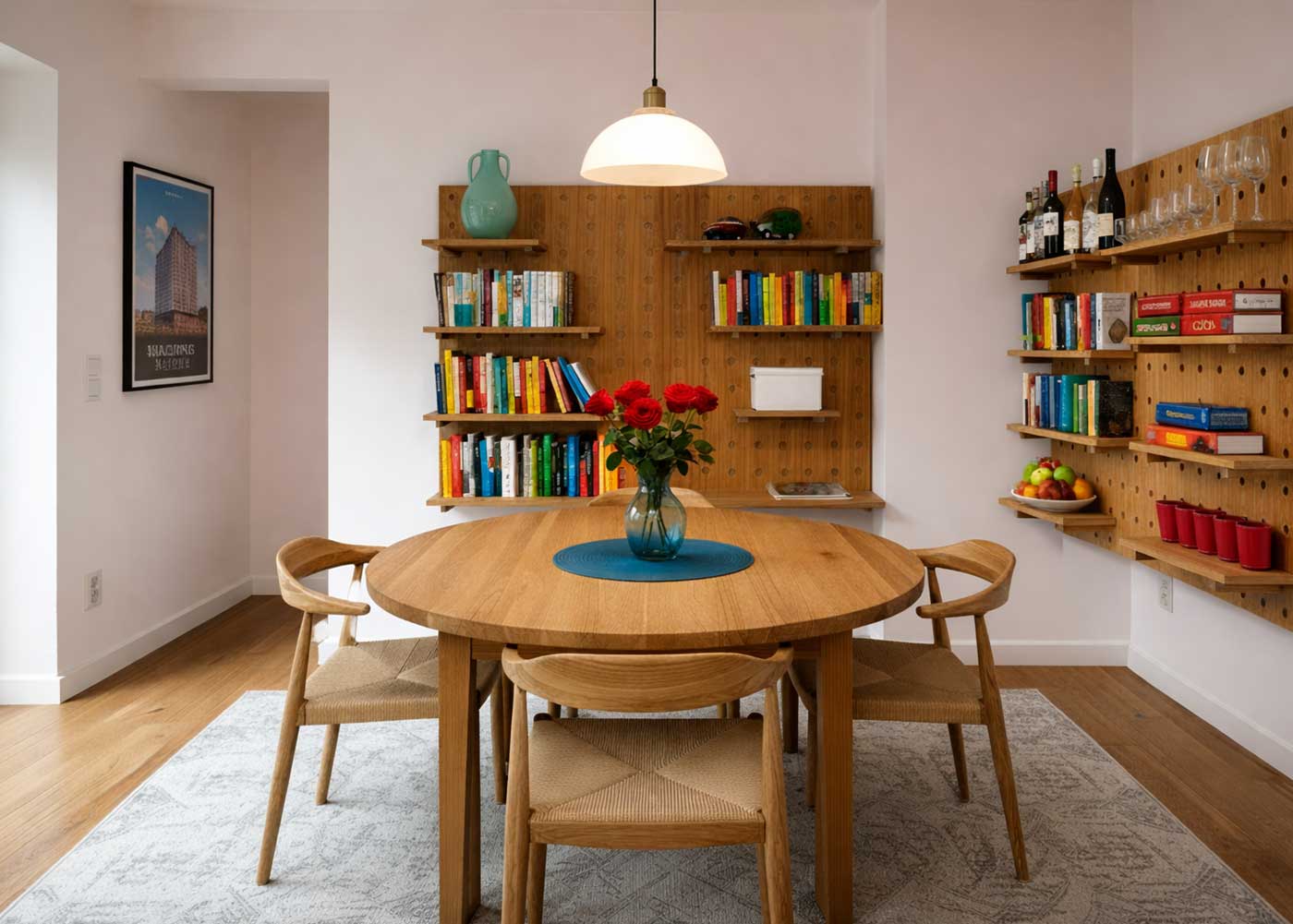 Lochwand-Wohnzimmer Steckwand Regal im Wohnzimmer